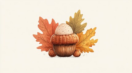 An autumn-themed acorn illustration. 