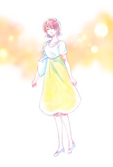 外出する女性　笑顔　夏