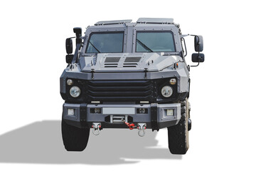 Isolate swat team vehicle or special car in grey. White background.