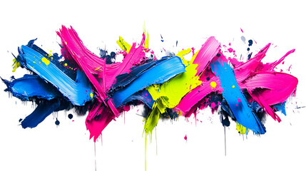 Thick paint strokes of pink, blue, and yellow, isolated, cut out transparent