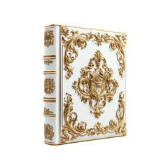 Elegant decorative book with intricate gold detailing on white cover, showcasing classic design. This luxurious item adds touch of sophistication to any collection