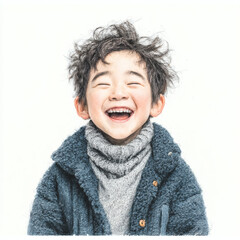 Joyful moment of a happy boy laughing and smiling outdoors in a natural environment captured delightfully