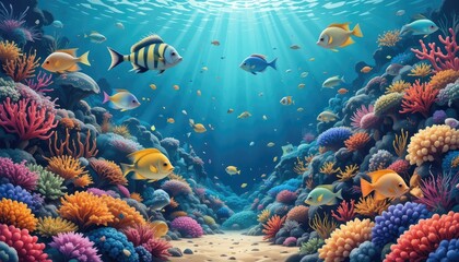 Obraz premium Vibrant Underwater Paradise: A Colorful Coral Reef teeming with Life