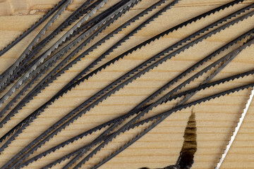 metal saw blades, metal brittle woodworking blades, selective focus