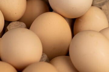 light eggs in paper packaging, fresh large chicken eggs during packaging