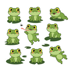 Obraz premium Cute Frog Vector Cartoon Amphibians Isolated.