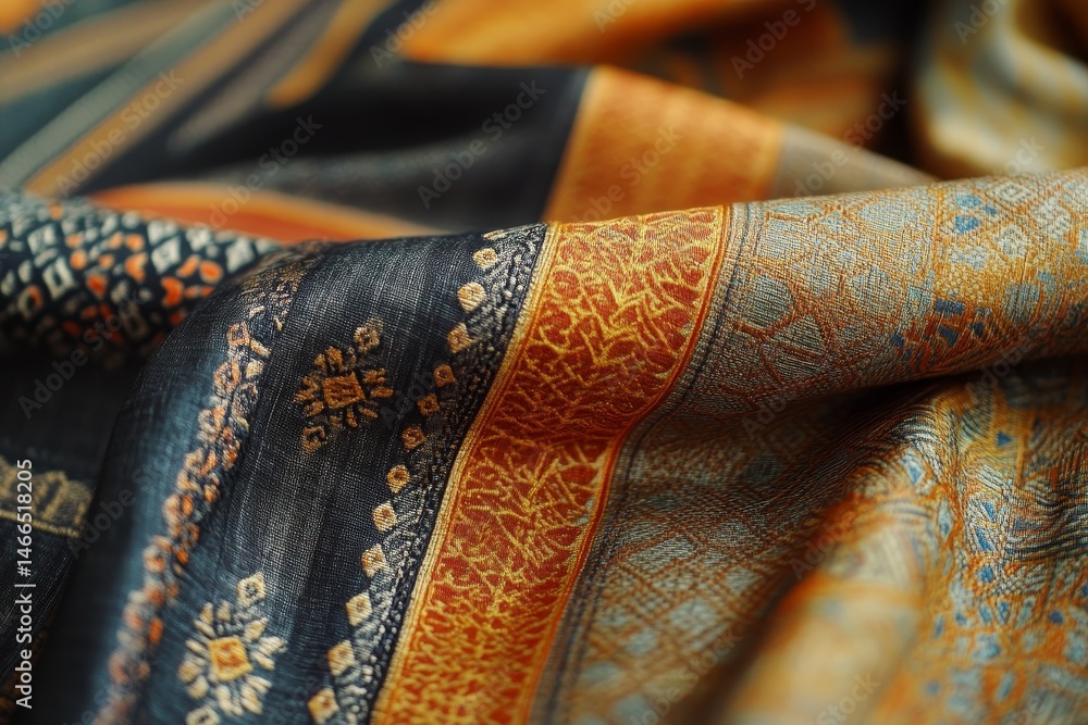 Aufkleber close-up view of intricate textile with patterned borders.