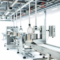 Industrial mixer in food industry production line in food factory line conveyor machine isolated on white background
