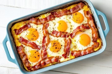 Baked eggs with bacon and polenta