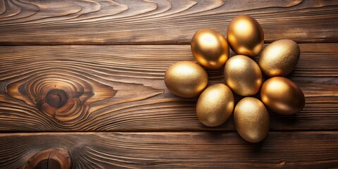 Naklejka premium Golden Eggs on Rustic Wooden Surface A Symbol of Wealth and Prosperity