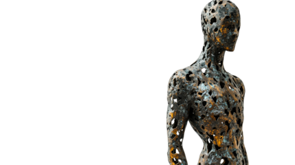 Abstract Human Figure Sculpture with Eroded Texture, cut out transparent