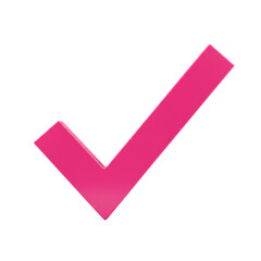 Pink Check Mark 3D Rendered Tick Icon isolated on Transparent Background