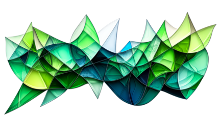 Sharp green fractal structure with crystal texture, cut out transparent