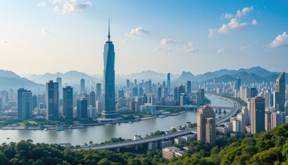 Obraz premium Stunning Panoramic View of Zhuhai Cityscape, China