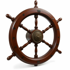 Old boat steering wheel isolated on the white background