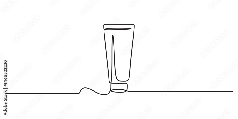 Poster continuous line drawing of toothbrush and toothpaste, one line art toothbrush and toothpaste vector 