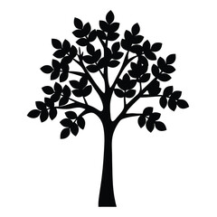 pecan tree vector silhouette icon, black and white illustration of trees.