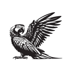 Great Green Macaw Bird Vector Silhouette, Vibrant Parrot Design, Tropical Bird Illustration, Colorful Avian Outline, Nature-Inspired Art.