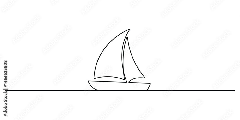 Poster vector illustration of sailboat continuous one line drawing. simple single abstract line drawing of 