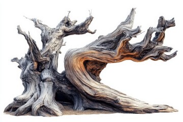 Fototapeta premium Ancient Weathered Tree Trunk on White Background
