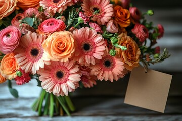Obraz premium Vibrant bouquet of flowers with blank tag attached