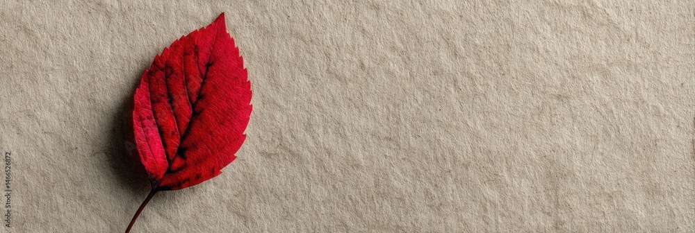 Poster Red Leaf Rests on Textured Paper Background Creating a Minimalist Artistic Composition Perfect for Various Design Applications Generative AI
