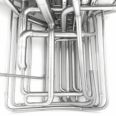 Stainless steel flexible pipes in bays isolated on white background