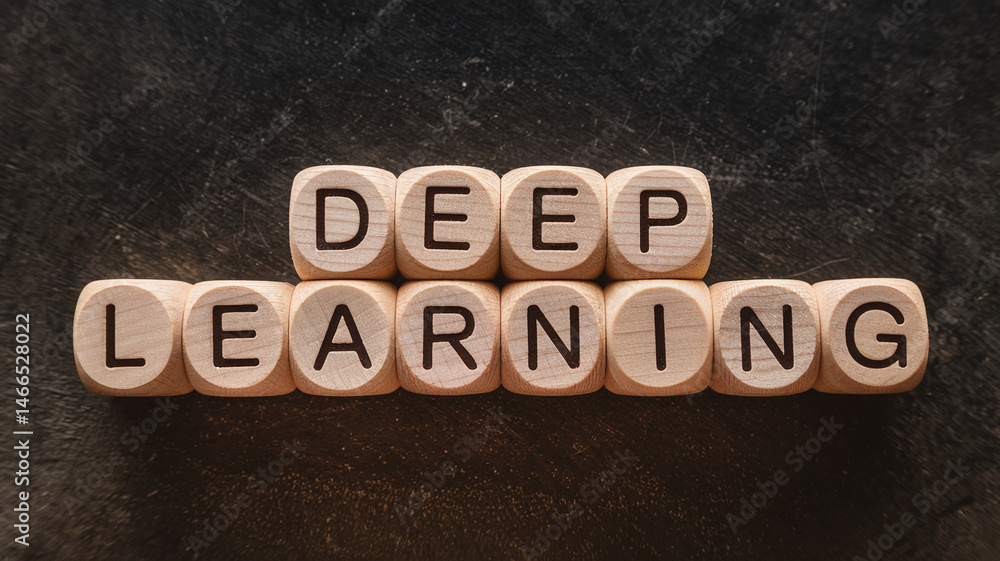Poster wooden cubes spelling 