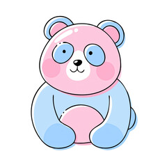 Cute cartoon panda bear with pink and blue colors, round shapes, and a friendly expression.