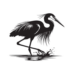 Great Blue Heron Bird Vector Silhouette, Elegant Wading Bird Illustration, Majestic Water bird Design, Nature-Inspired Avian Outline Art.