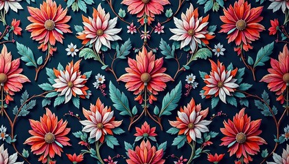 Fototapeta premium Intricate floral damask textile, repeating motif, luxury, repeating