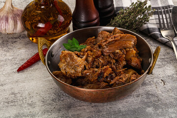 Shredded slow cooked pork meat