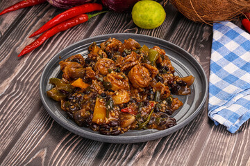 Squid with vegetables in oyser sauce