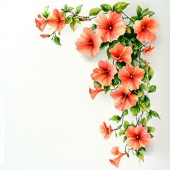 Artistic Hibiscus Flower Cascade Painting Decorative Floral Arrangement Botanical Blossom Delicate Artwork
