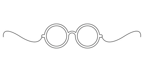 Fototapeta premium Continuous single line drawing of eyeglasses or sunglasses. Eyeglasses and sunglasses symbol in simple linear style. Isolated on white background vector illustration