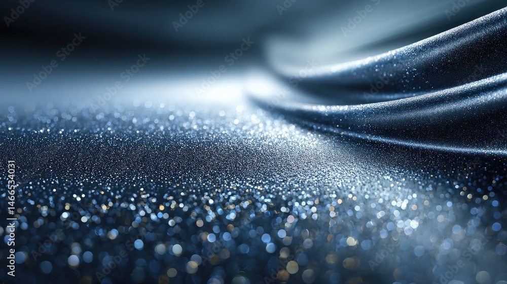 Poster glittering fabric: a captivating close-up showcases a soft fabric shimmering with countless scattere