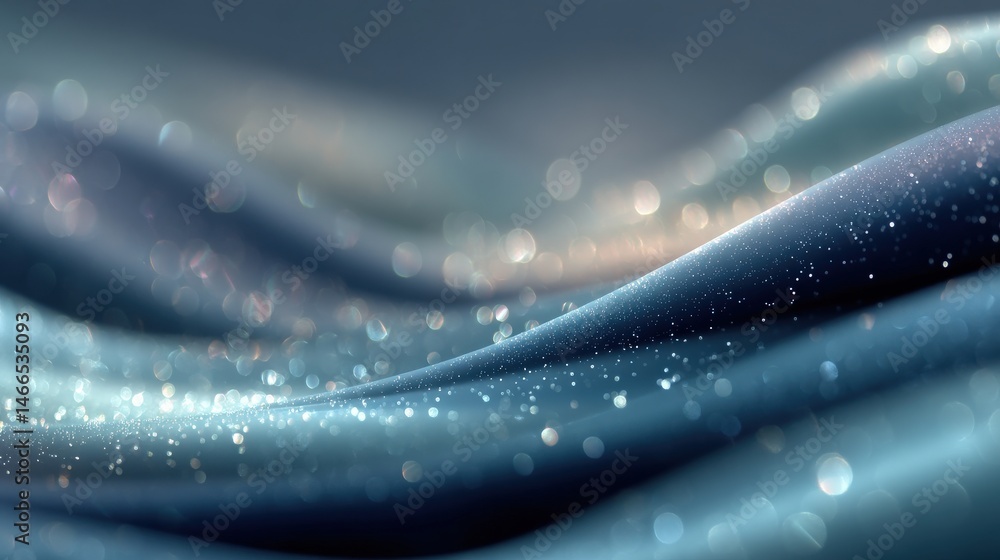 Poster serene teal drapery: abstract image of flowing teal fabric with shimmering light particles, evoking 