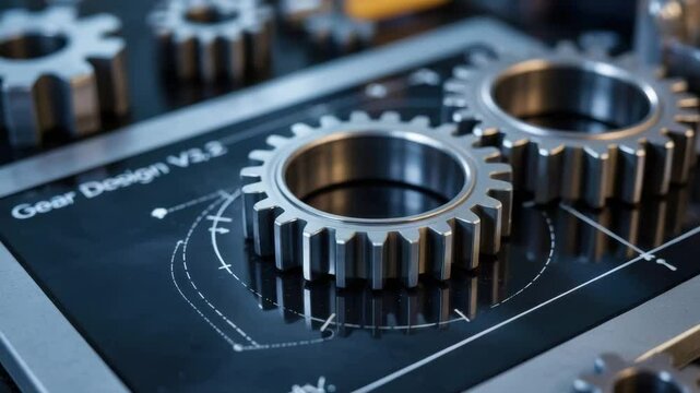 Mechanical gear technical drawing for consulting engineering and design work industrial development with metal machinery and mechanical innovation