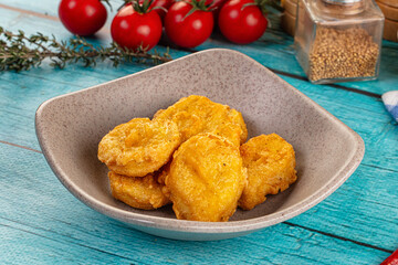 Golden crispy fried chicken nuggets