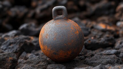 Rusty Metal Sphere on Volcanic Rock