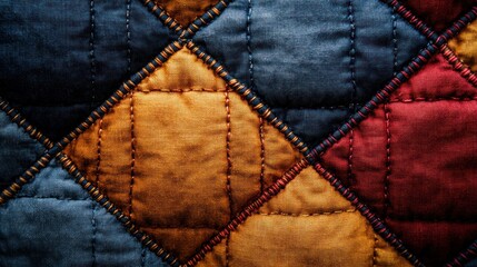 Naklejka premium Detailed close-up of a vibrant patchwork quilt
