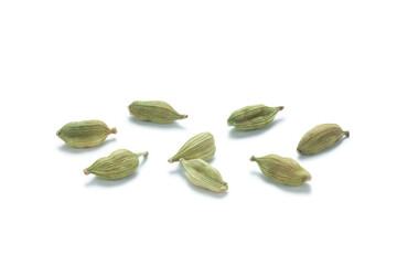 green cardamom seeds isolated on white background