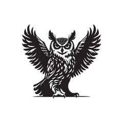 Great Horned Owl Bird Vector Silhouette, Majestic Nocturnal Bird, Owl Design, Powerful Avian Outline, Nature-Inspired Wildlife Art.