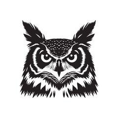 Great Horned Owl Bird Vector Silhouette, Majestic Nocturnal Bird, Owl Design, Powerful Avian Outline, Nature-Inspired Wildlife Art.