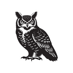 Great Horned Owl Bird Vector Silhouette, Majestic Nocturnal Bird, Owl Design, Powerful Avian Outline, Nature-Inspired Wildlife Art.