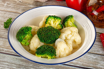 Vegan cuisine Steamed cauliflower and broccoli cabbage