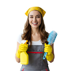 young woman in yellow rubber gloves