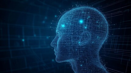 Abstract Digital Human Head Profile Wireframe Network Artificial Intelligence Concept