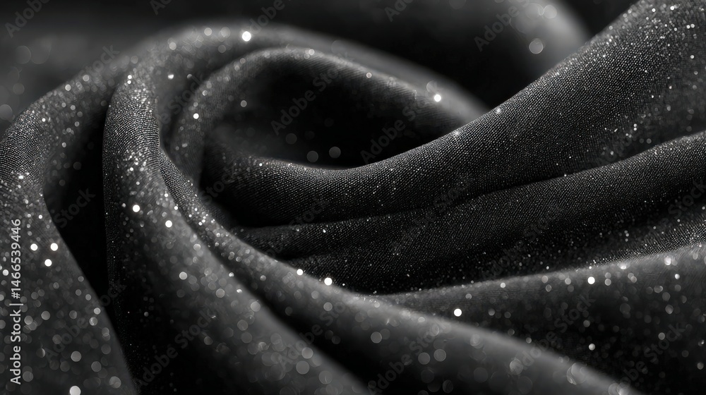 Poster elegant fabric: a close-up shot showcasing a luxurious black fabric with subtle light reflections, c