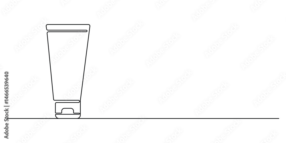 Poster continuous single line drawing of toothbrush and toothpaste, one line art toothbrush and toothpaste 